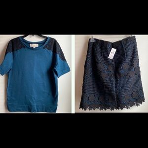 Ann Taylor Loft 2 piece lace pencil skirt and top set small- size 2